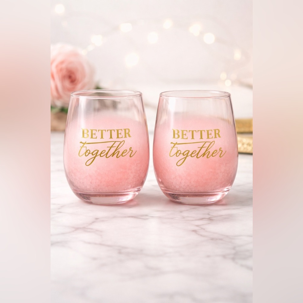 Slant Collections “Better Together” Pink Stemless Wine Glasses – Set of 2